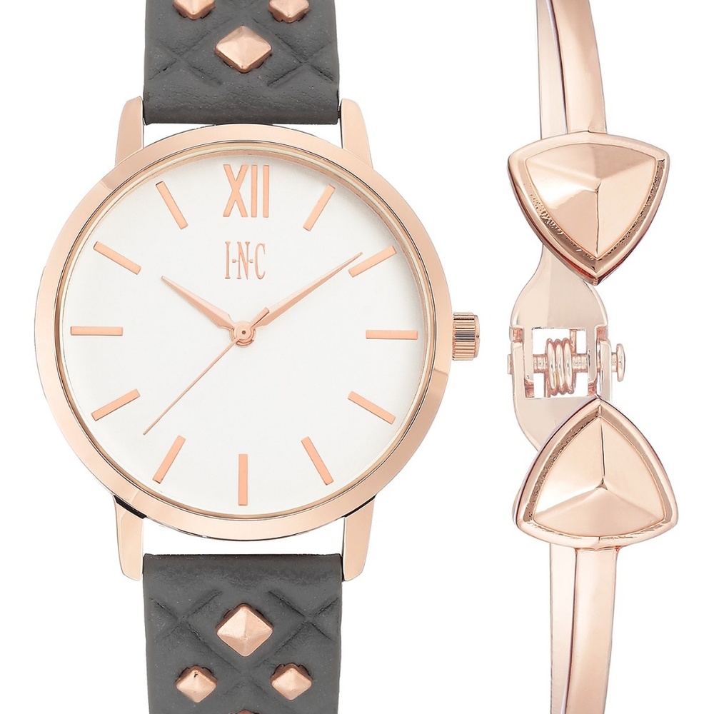 Rose Gold Faux Leather Strap w Studs 38mm Watch